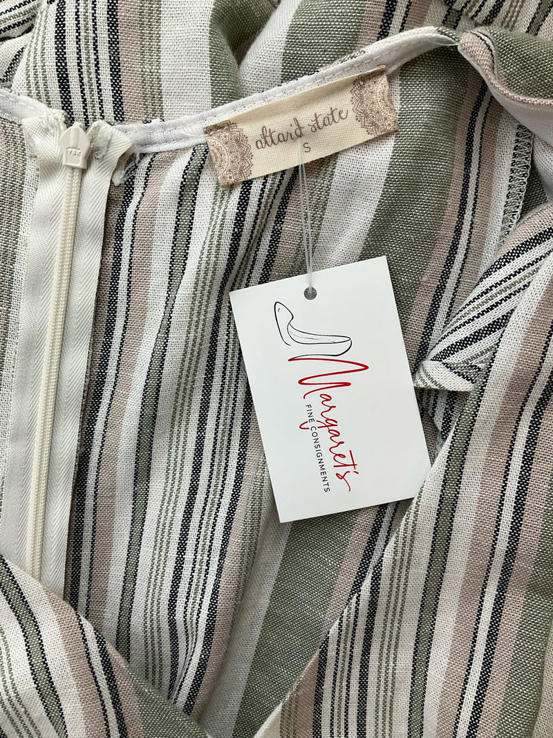 A'ltard State Blue/GreenTtan Stripe Pre-Owned Ladies Romper- Size Small