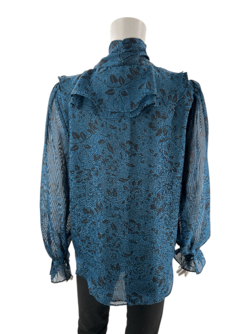 Ann Taylor Blue/Black Print Pre-Owned Ladies New with Tags Top - Size Small