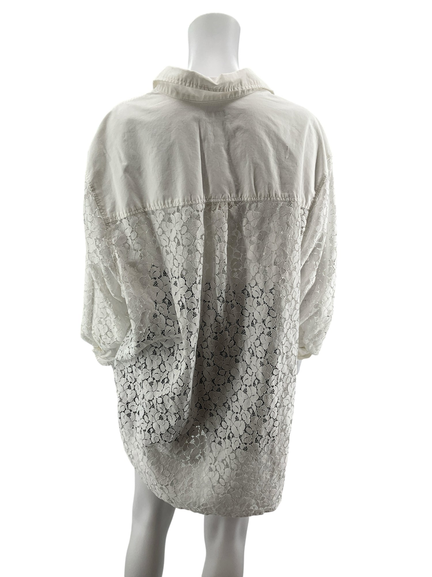 Gap The Big Shirt White Floral Lace Button Down Top Womens XL Boho Sheer