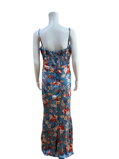 Lulus Still the One Floral Satin Maxi Dress XL Blue Red Pre-Owned - ONLINE ONLY