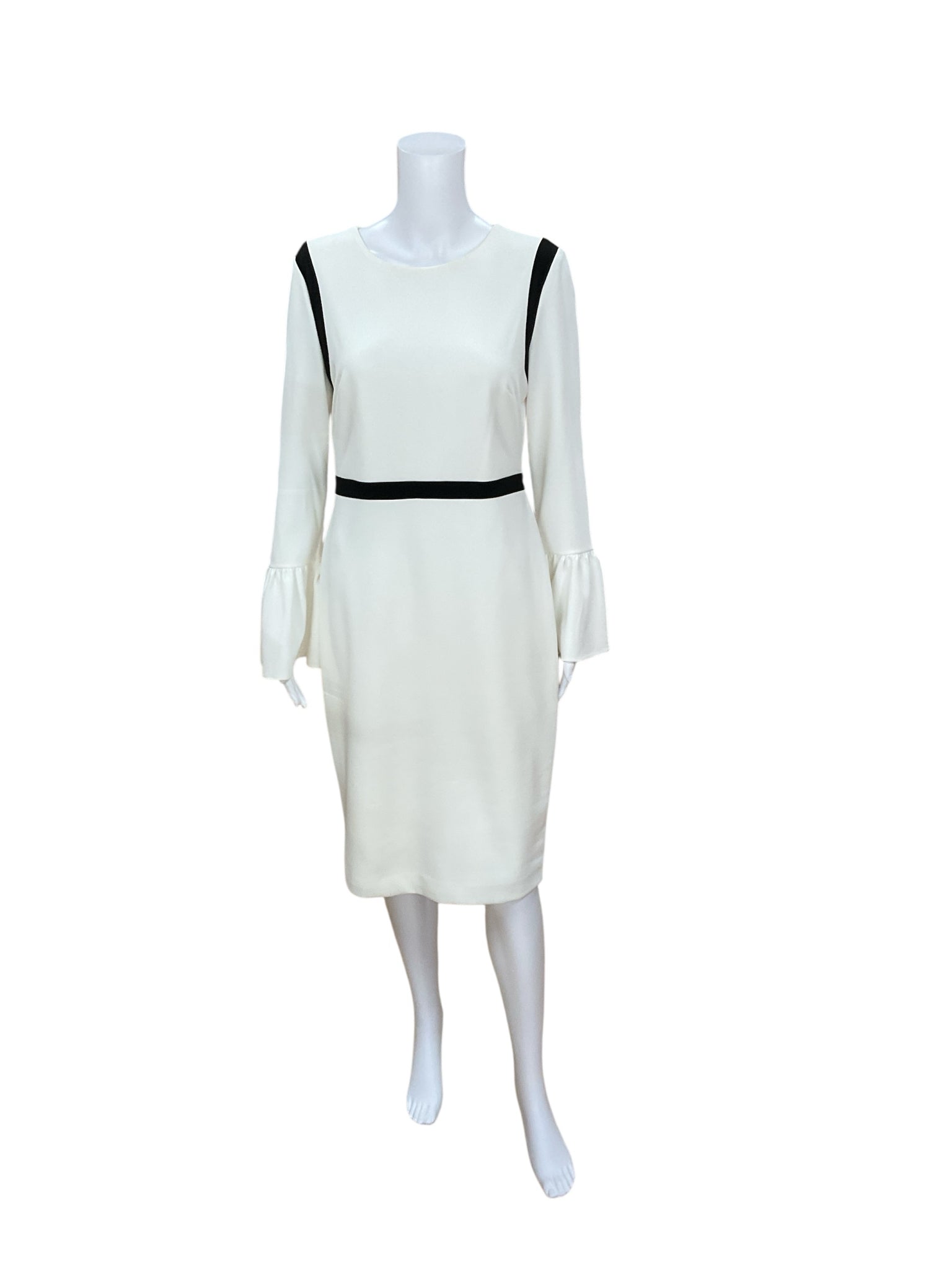 Calvin Klein White/Black Solid Pre-Owned Ladies Dress - Size 10