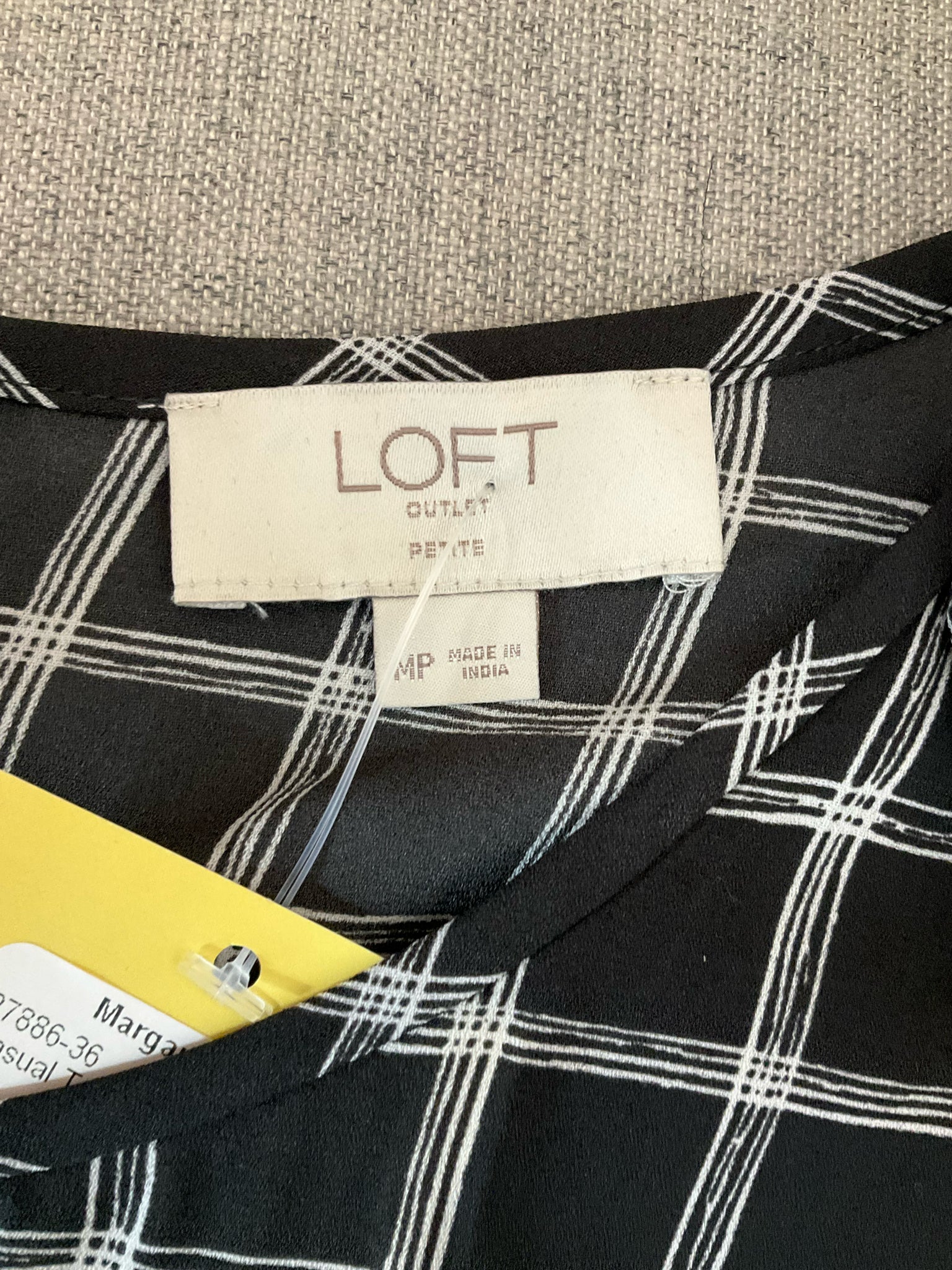 LOFT Outlet Petite Gray &amp; White Checkered Ruffle Flutter Sleeve Blouse