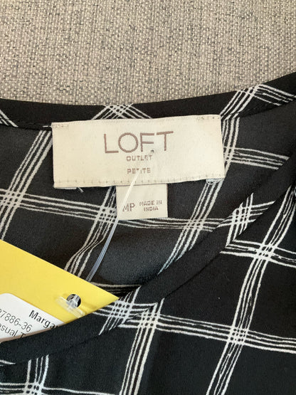 LOFT Outlet Petite Gray &amp; White Checkered Ruffle Flutter Sleeve Blouse
