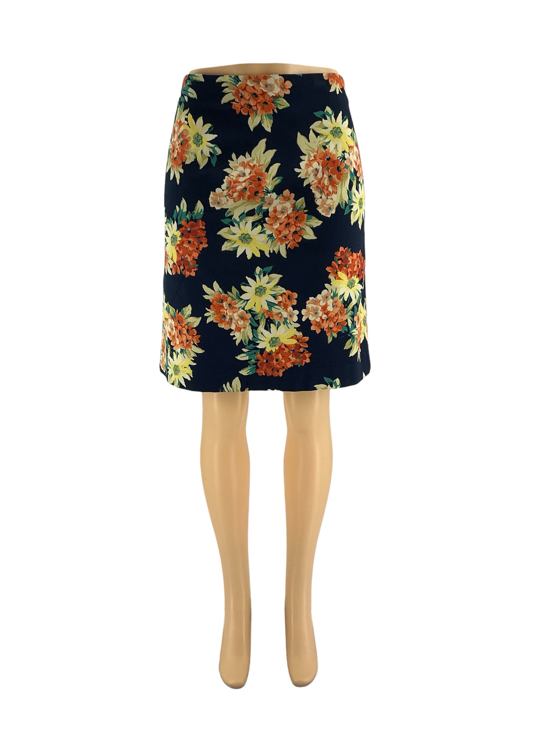 Ann Taylor navy/yellow/orange Skirt Navy/Yellow/Orange Floral Pre-Owned Ladies Skirt - Size 4 - Size 4