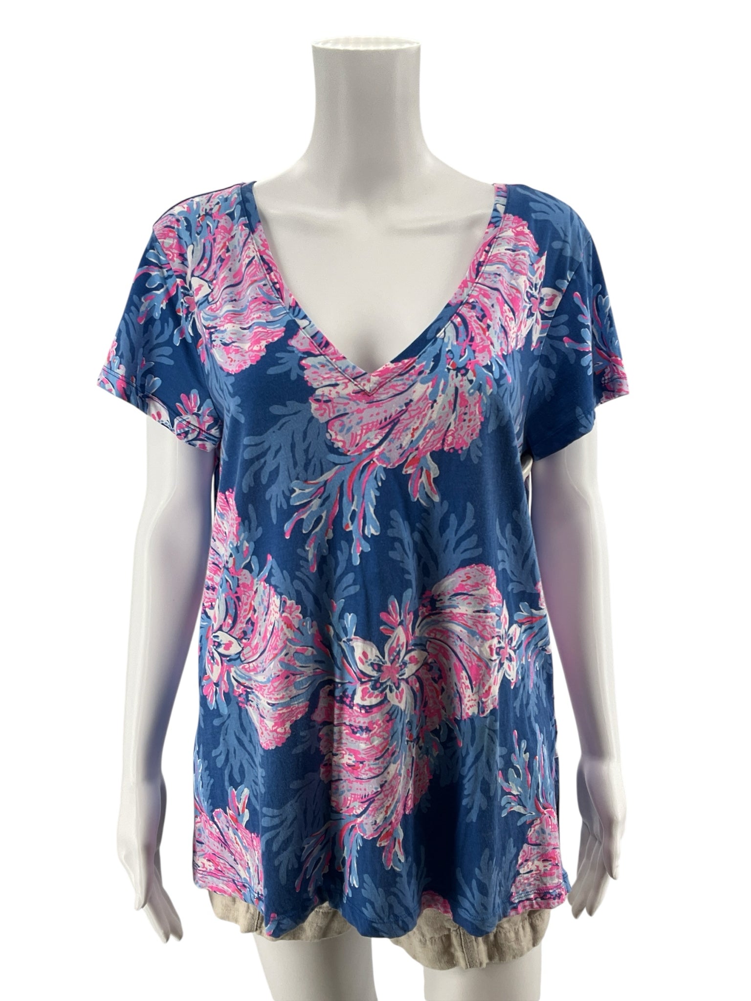 Lilly Pulitzer Michele V-Neck Top Floral Print Size Large