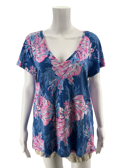 Lilly Pulitzer Michele V-Neck Top Floral Print Size Large