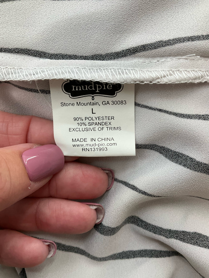 Mud Pie White/Black Stripe Pre-Owned Ladies Top - Size Large
