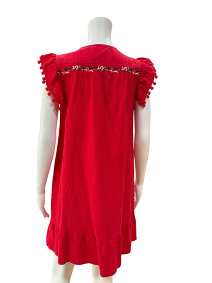 Kirundo Pink Multi Embroidered Ruffle Sleeve Bohemian Tunic Dress Size Medium