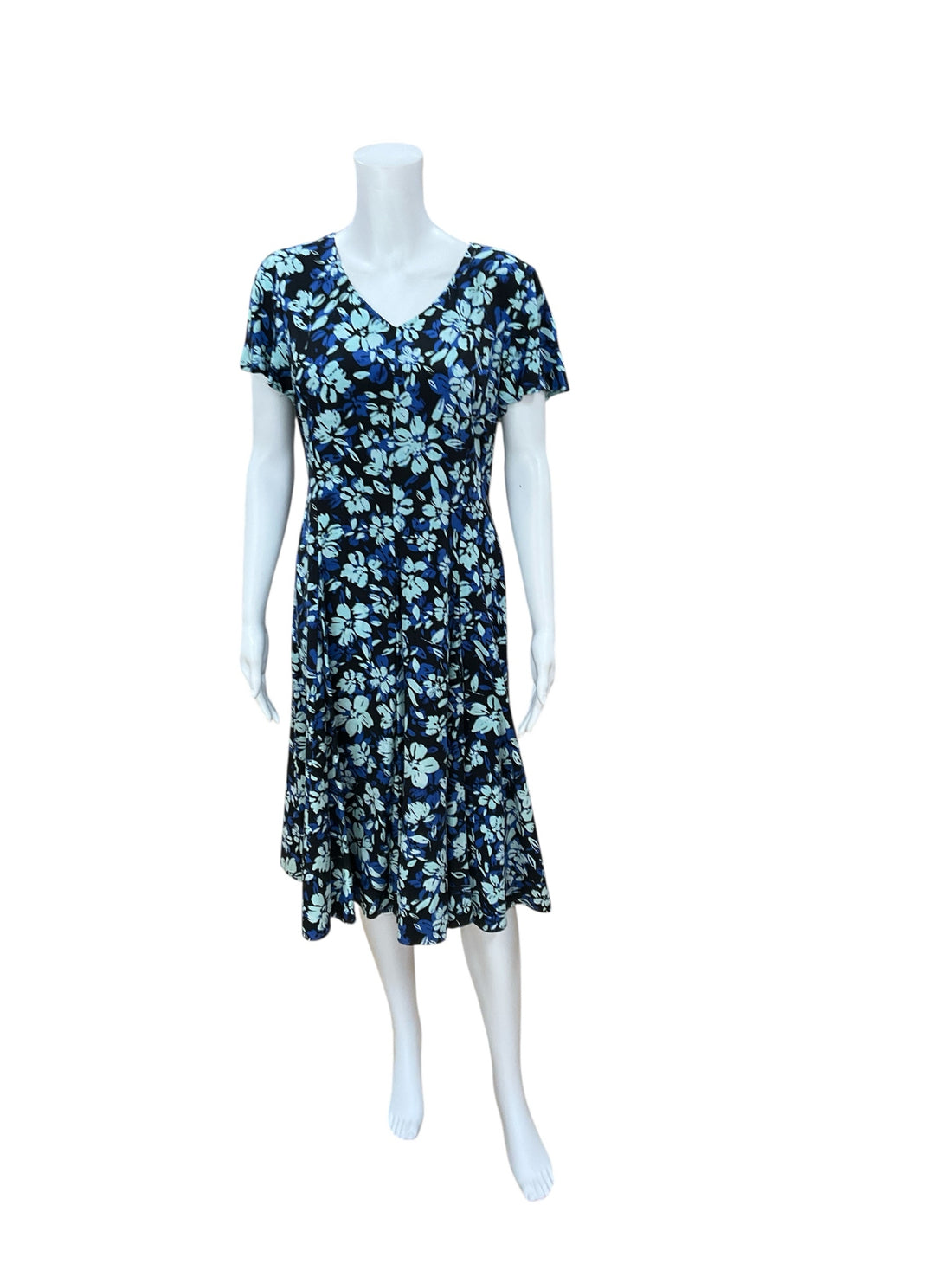 Coldwater Creek Black/Blue Floral Pre-Owned Ladies Dress - Size 10 Petite - Margaret’s Fine Consignment