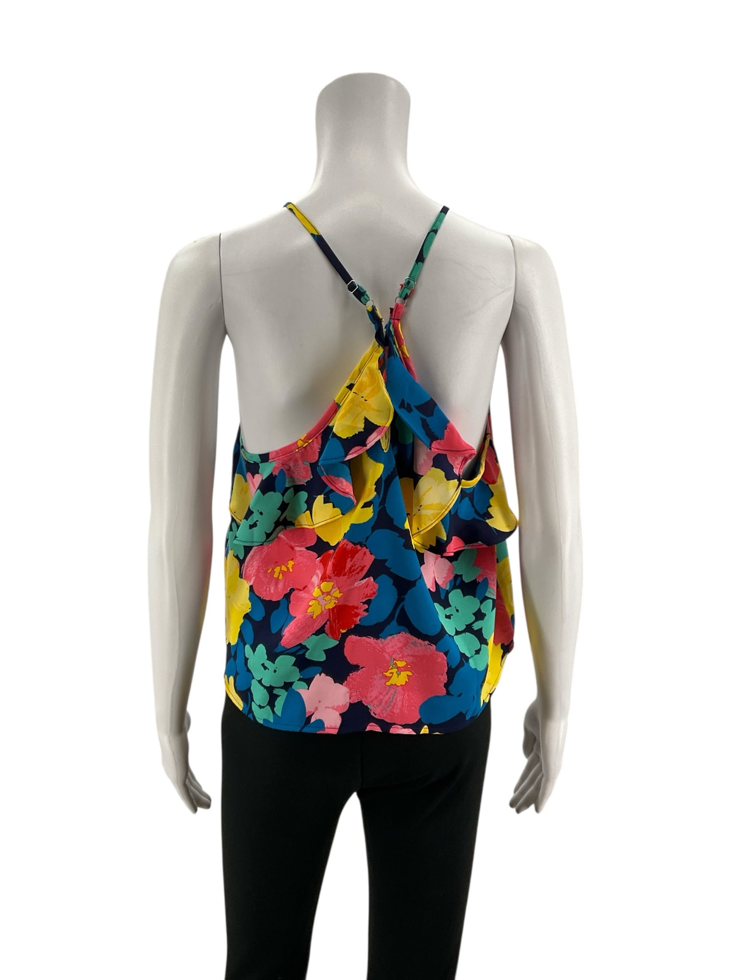 Sugar Lips Floral Ruffle Back Halter Tank Top Blouse Size Small