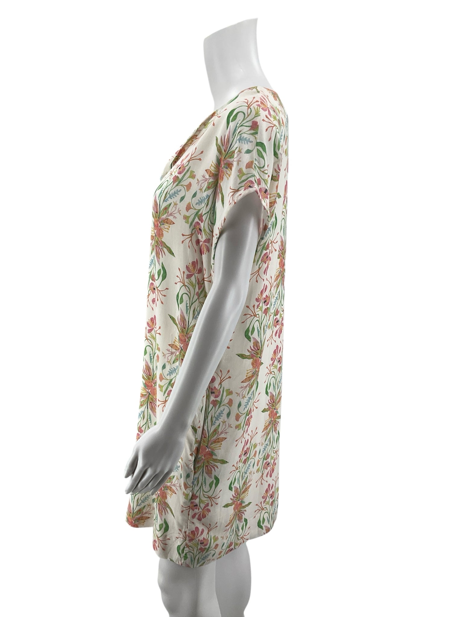 Abbey Glass Watercolor Floral Viscose Linen Tunic Dress Size Small
