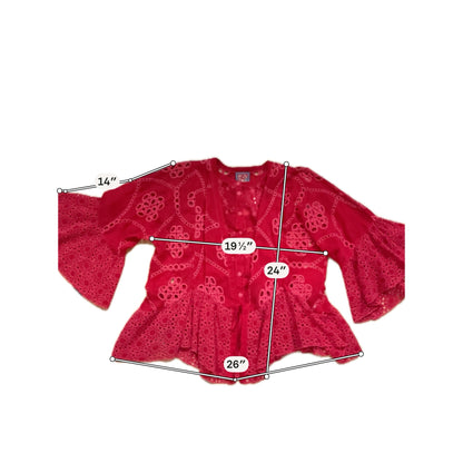 Johnny Was Tivva Red Eyelet Bohemian Tunic Top Size XS
