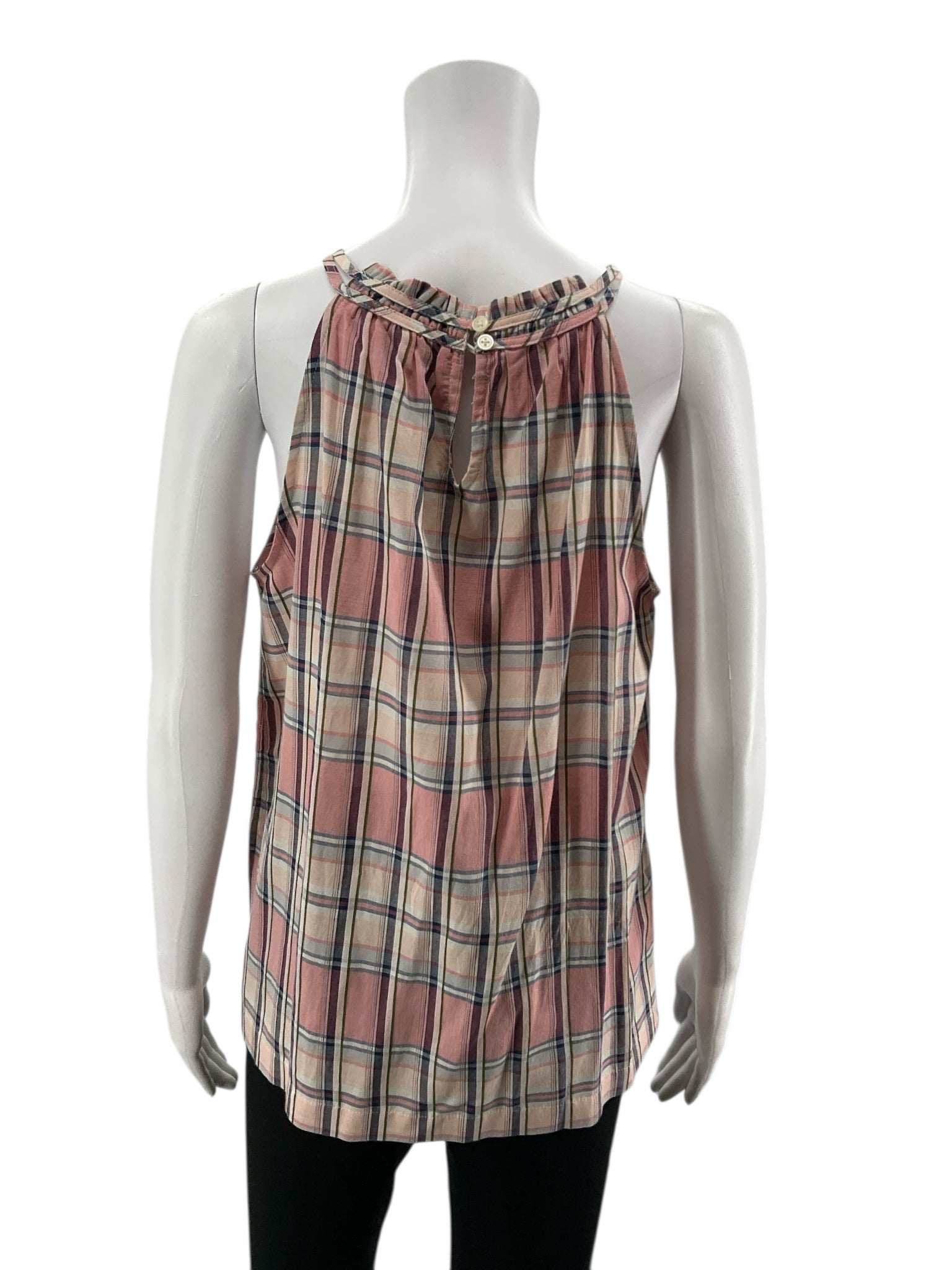 LOFT mauve/tan Sleeveless Mauve Plaid Ruffle Halter Swing Top NWT Size Small - Size S