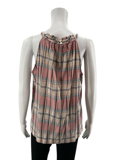 LOFT mauve/tan Sleeveless Mauve Plaid Ruffle Halter Swing Top NWT Size Small - Size S