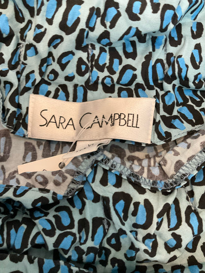 Sara Campbell Blue Leopard Print Ruffle Neck Top | Size XL