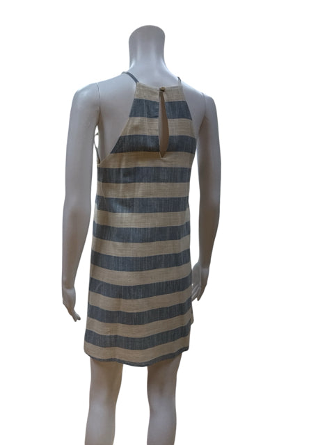 Pink Owl tan/blue Mini Striped Halter Mini Dress Blue Ivory Cotton Sundress Size Small - Size S