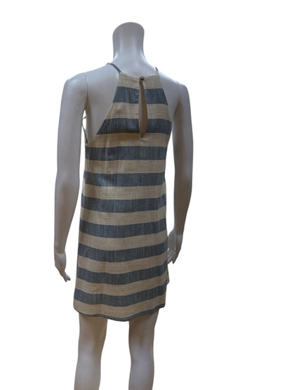 Pink Owl tan/blue Mini Striped Halter Mini Dress Blue Ivory Cotton Sundress Size Small - Size S