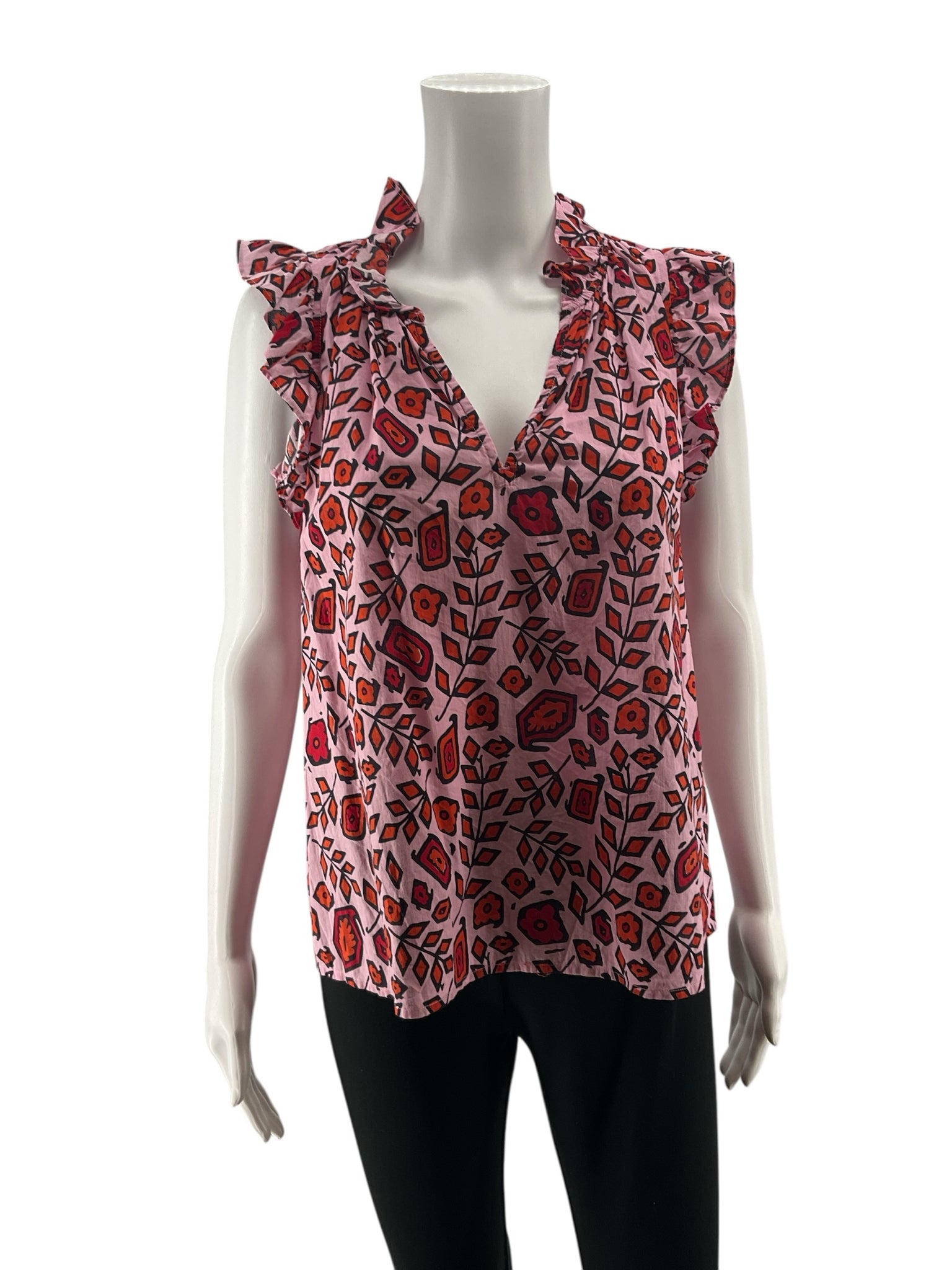 Xirena Beau Floral Ruffle V-Neck Sleeveless Top Size Small