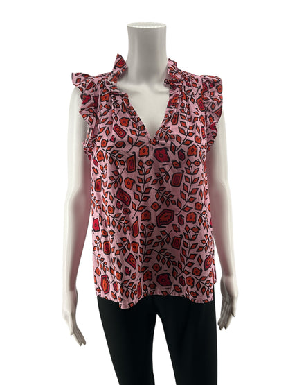 Xirena Beau Floral Ruffle V-Neck Sleeveless Top Size Small