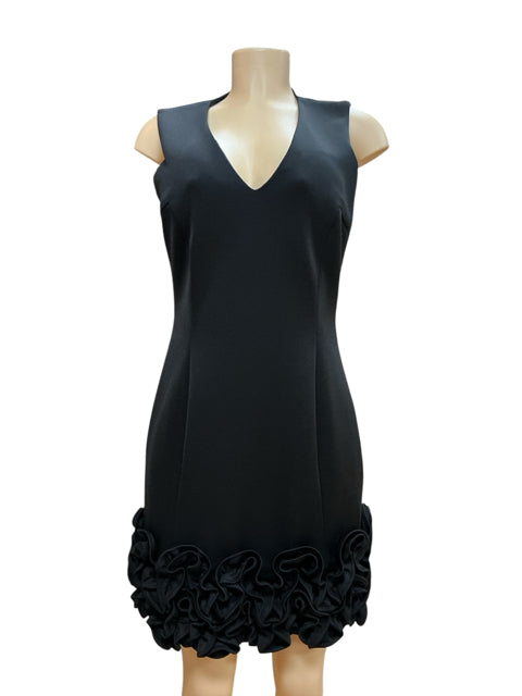 Donna Ricco Black V-Neck Rosette Ruffle Hem Sheath Dress Size 8 - ONLINE ONLY