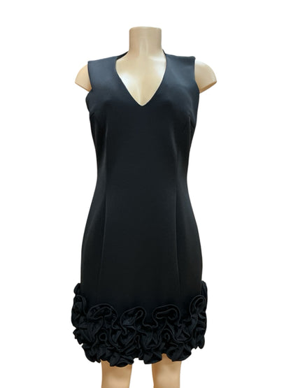 Donna Ricco Black V-Neck Rosette Ruffle Hem Sheath Dress Size 8 - ONLINE ONLY