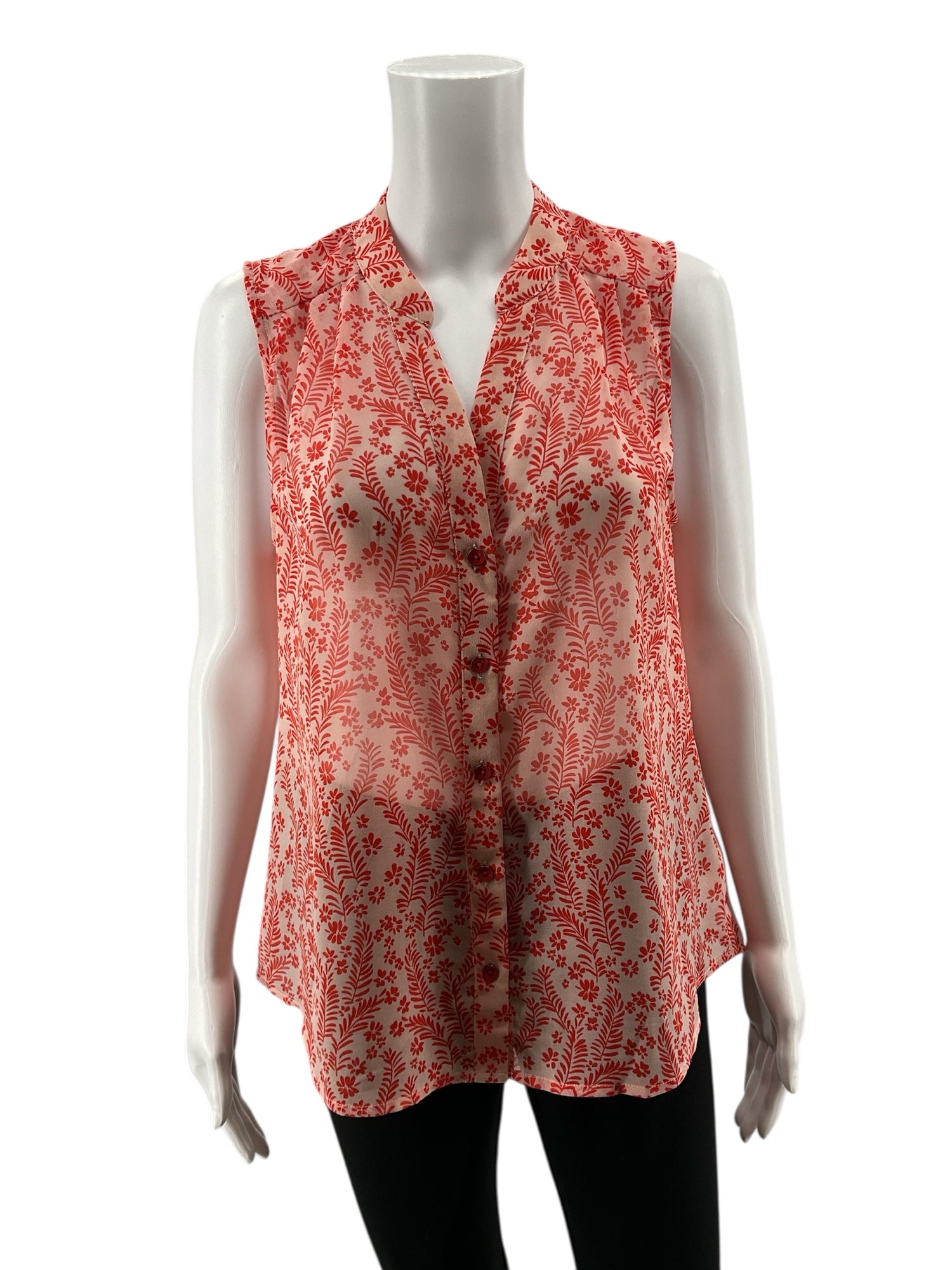 CAbi Orange Sleeveless Fern Blouse Orange Botanical Print Sleeveless Top Size Small - Size S