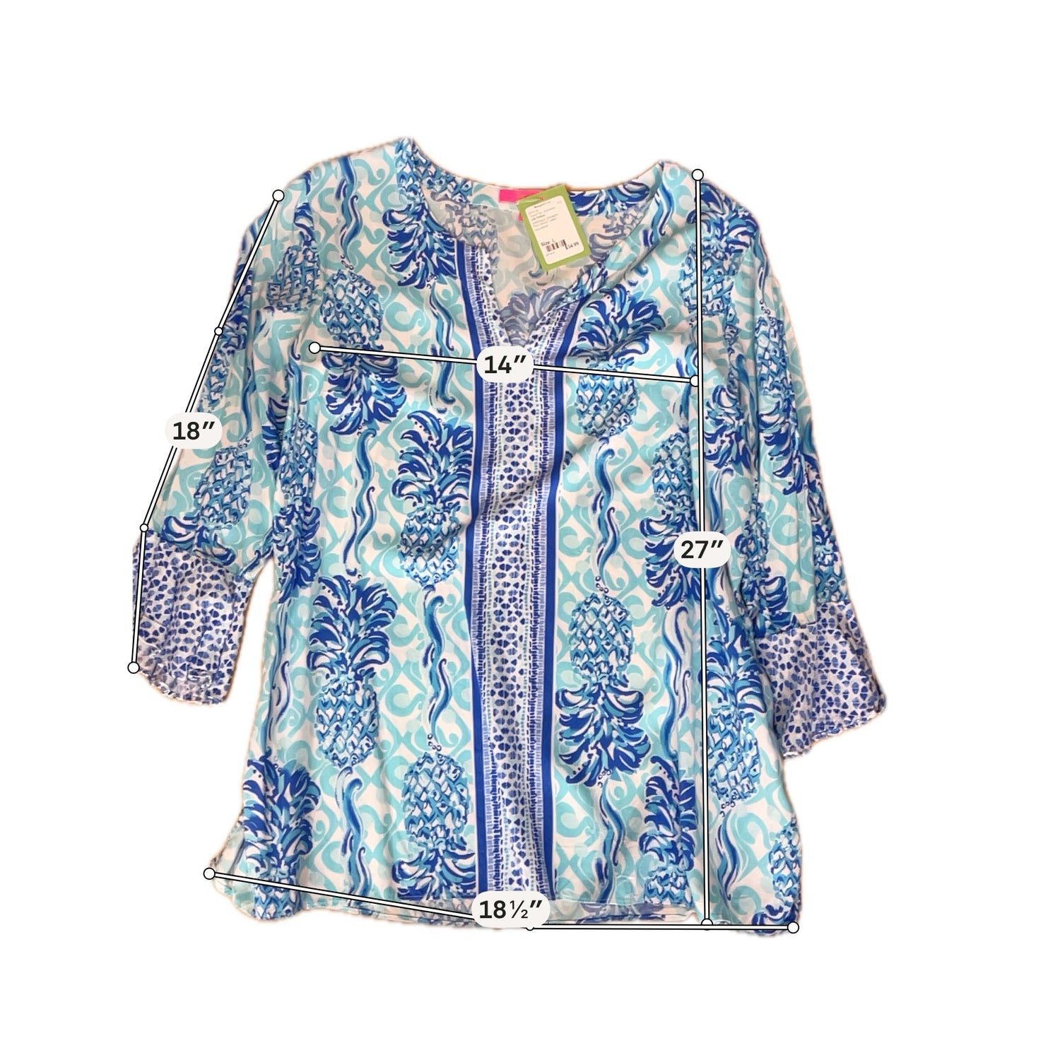 Lilly Pulitzer Matilda Tunic Top Tons of Fun Pineapple Print Size Large