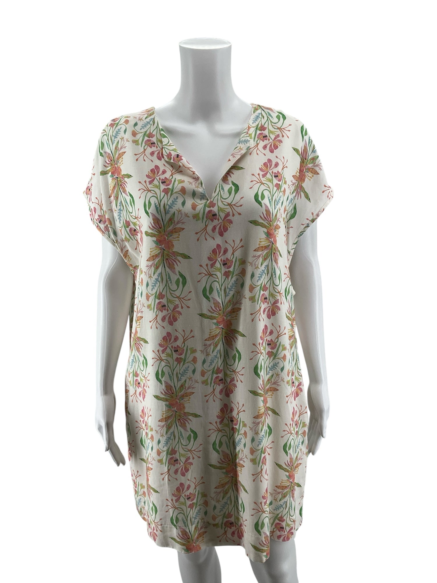 Abbey Glass Watercolor Floral Viscose Linen Tunic Dress Size Small