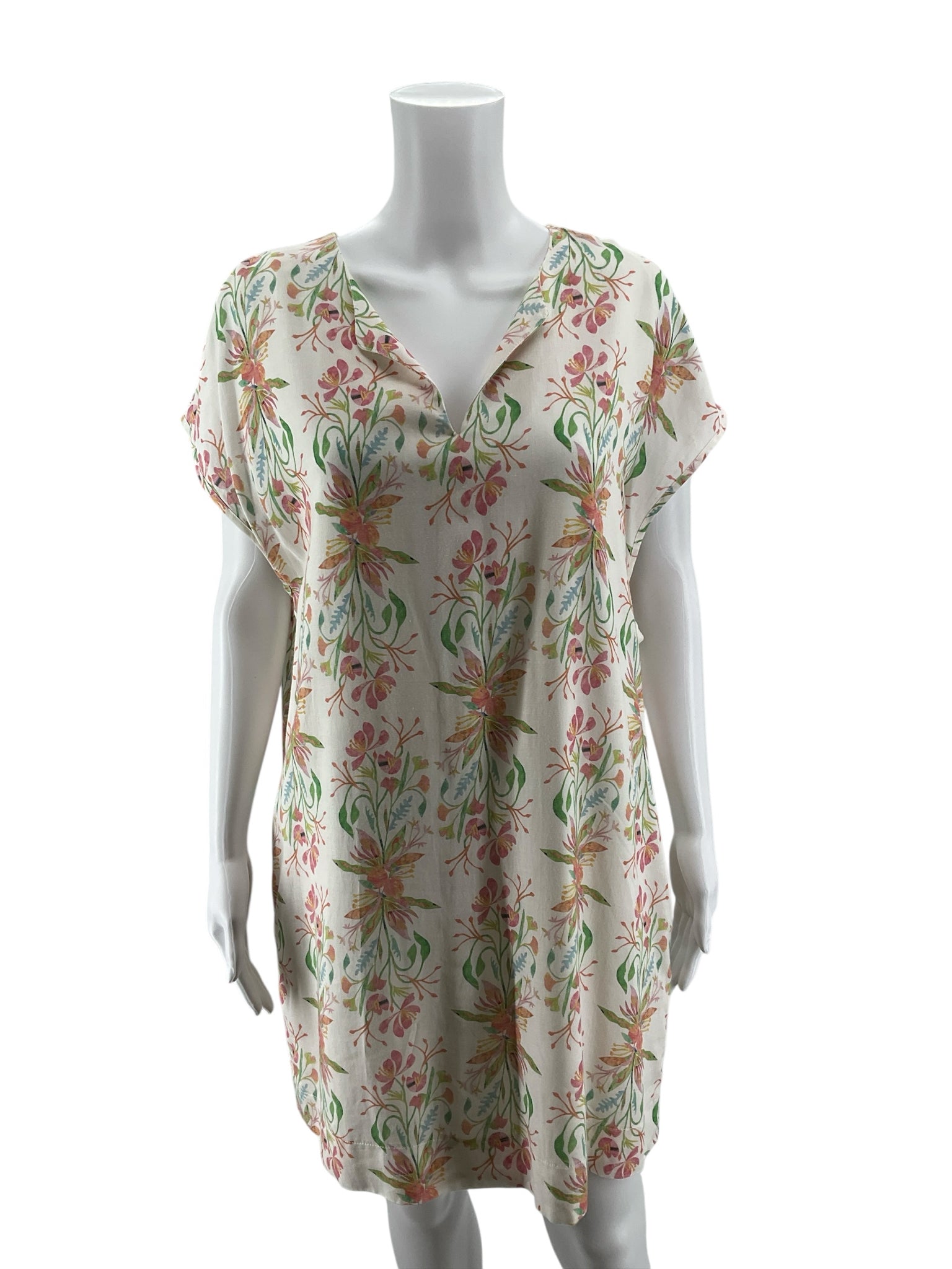 Abbey Glass Watercolor Floral Viscose Linen Tunic Dress Size Small