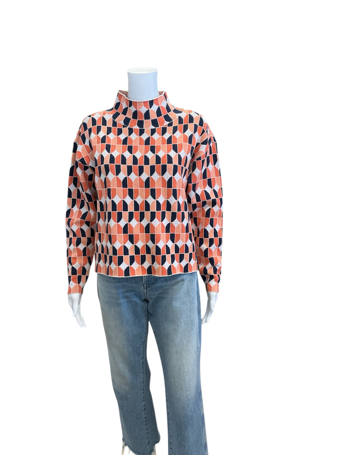 Maeve Size XS orange/navy/white Print Pre-Owned Ladies Casual Top