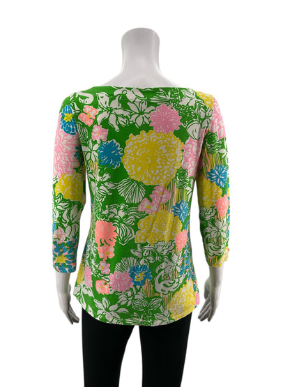 Lilly Pulitzer Multi Color 3/4 Sleeve Multi Color Floral Pre-Owned Casual Top - Size Small - Size S