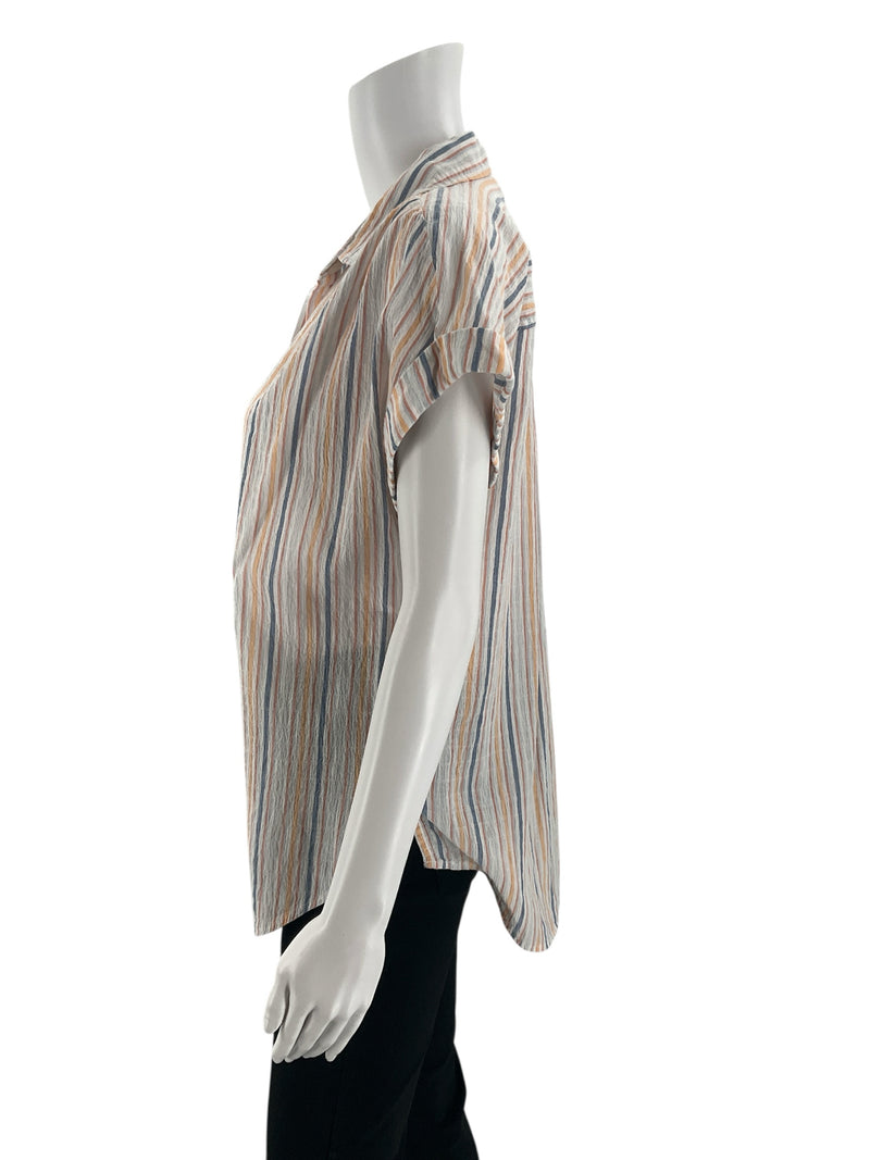 Ana White/Blue/Peach Stripe Pre-Owned Ladies Top - Size Small