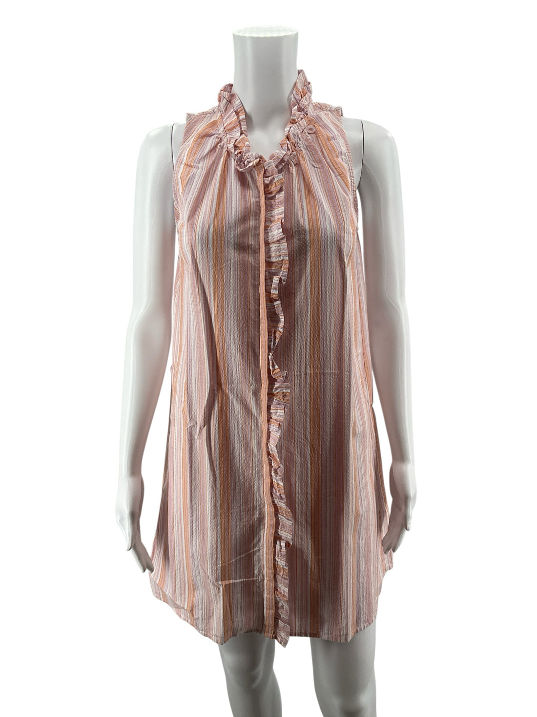 Sundays White/Pink/Orange Sleeveless Anthropologie Ruffled Striped Tunic Mini Dress Size XS - Size XS