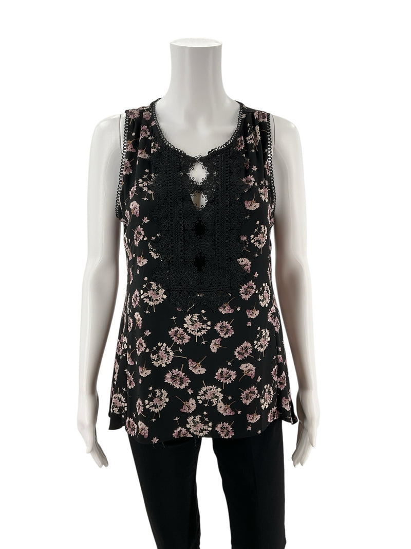 White House Black Market Black/Purple/White Pre-Owned Ladies Top - Size Small