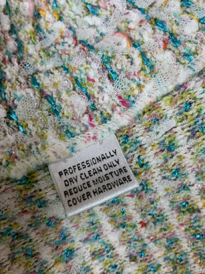 St. John Collection white/aqua/pink Jacket Pastel Tweed Boucle Knit Jacket Size 18 - Size 16