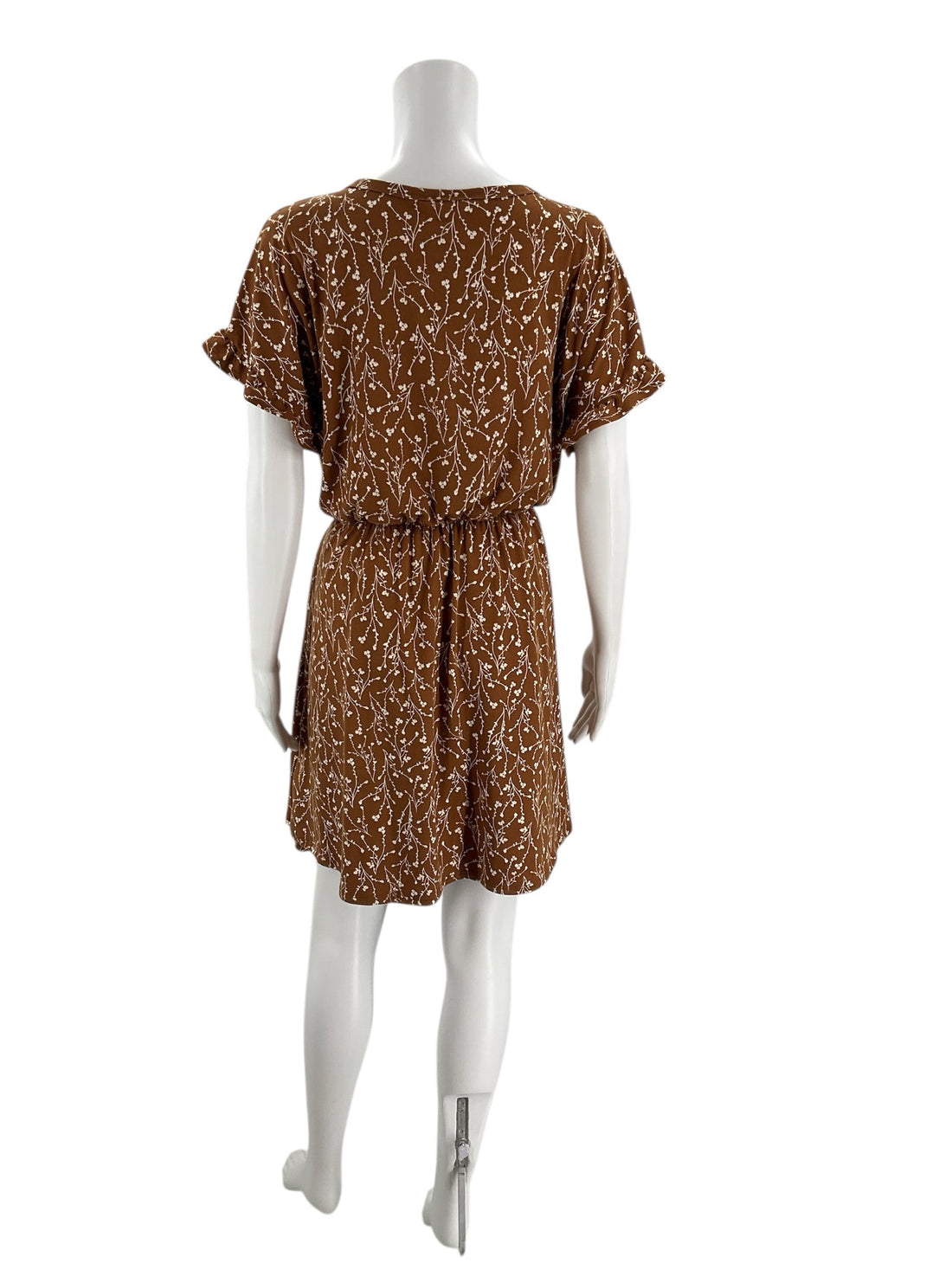 French Grey Brown/White Floral Pre-Owned Ladies Dress -Size Large - Margaret’s Fine Consignment