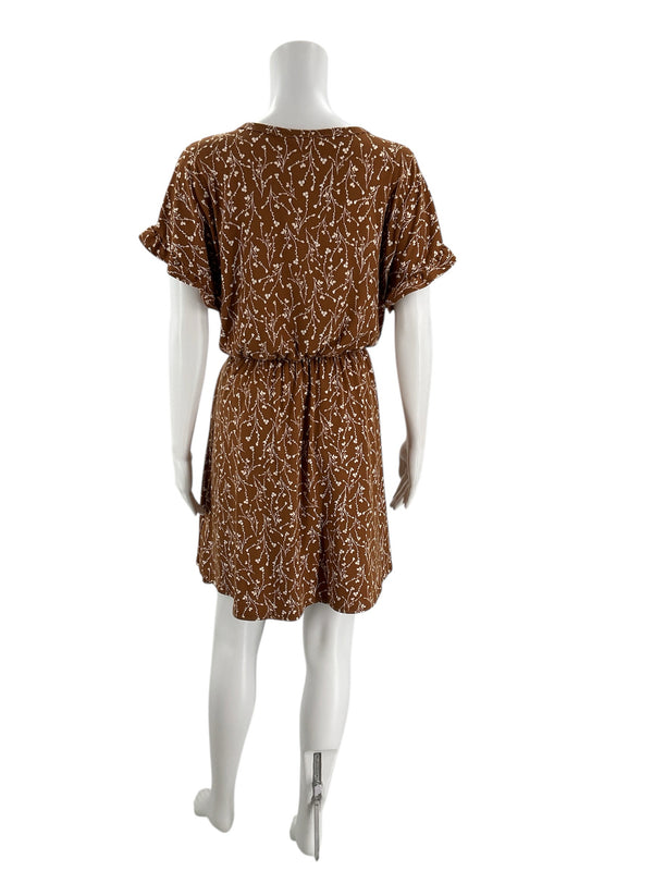 French Grey Brown/White Floral Pre-Owned Ladies Dress -Size Large - Margaret’s Fine Consignment