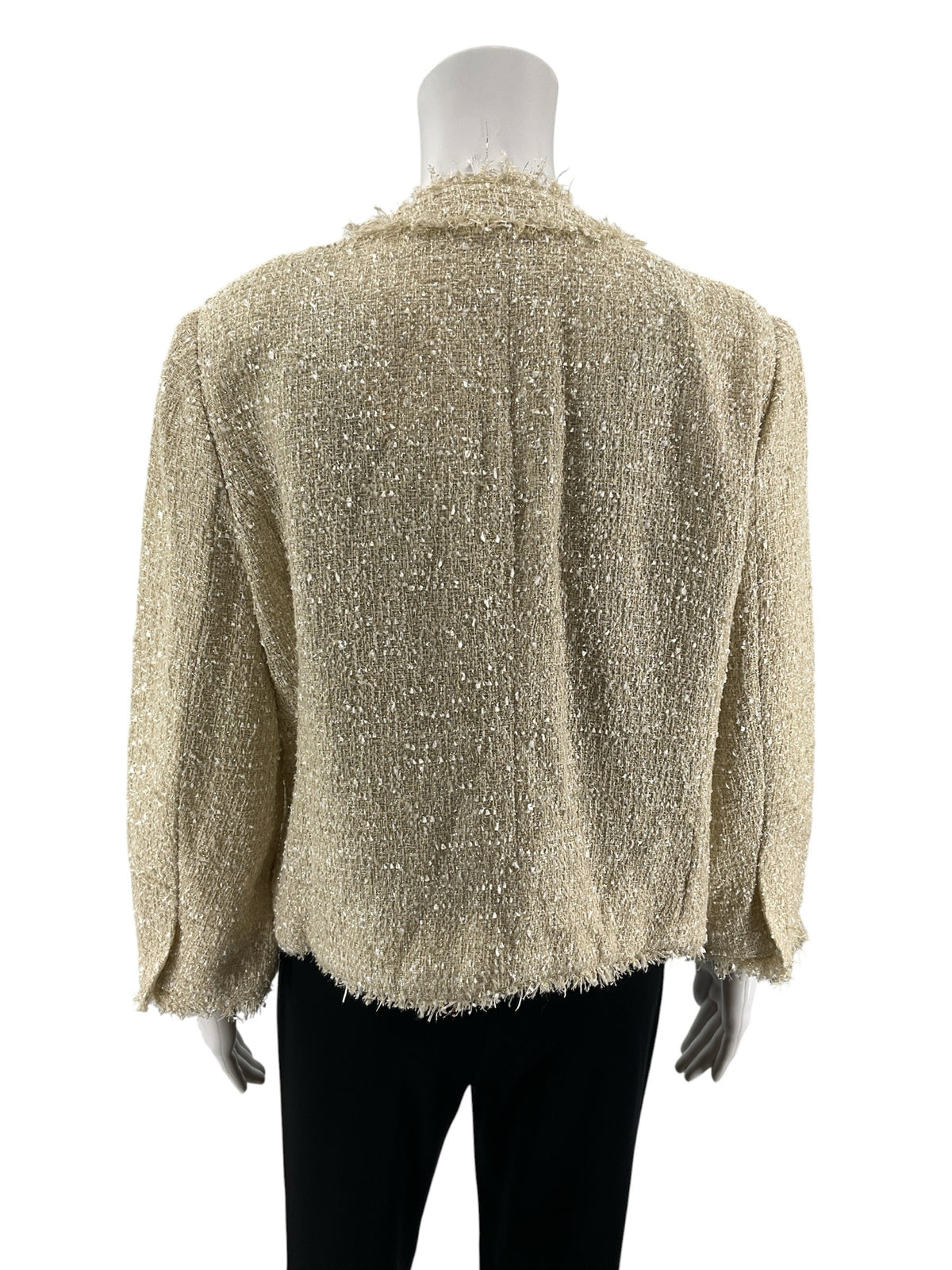 MICHAEL Michael Kors Fringe-Trim Metallic Tweed Jacket Cream Size 14 NWT