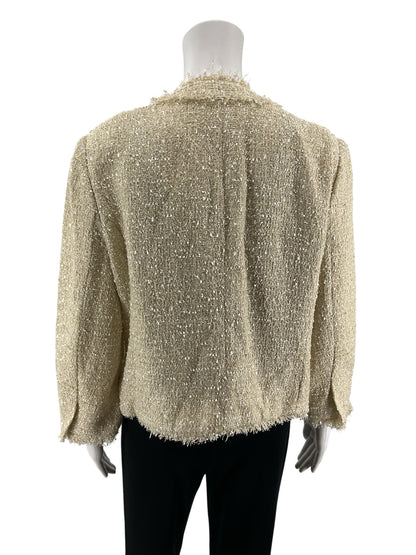 MICHAEL Michael Kors Fringe-Trim Metallic Tweed Jacket Cream Size 14 NWT