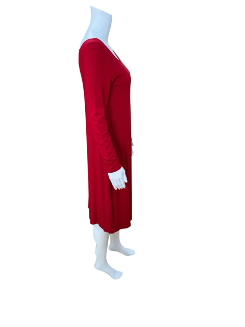 Eileen Fisher V-Back Jersey A-Line Dress Cranberry Red Size Small