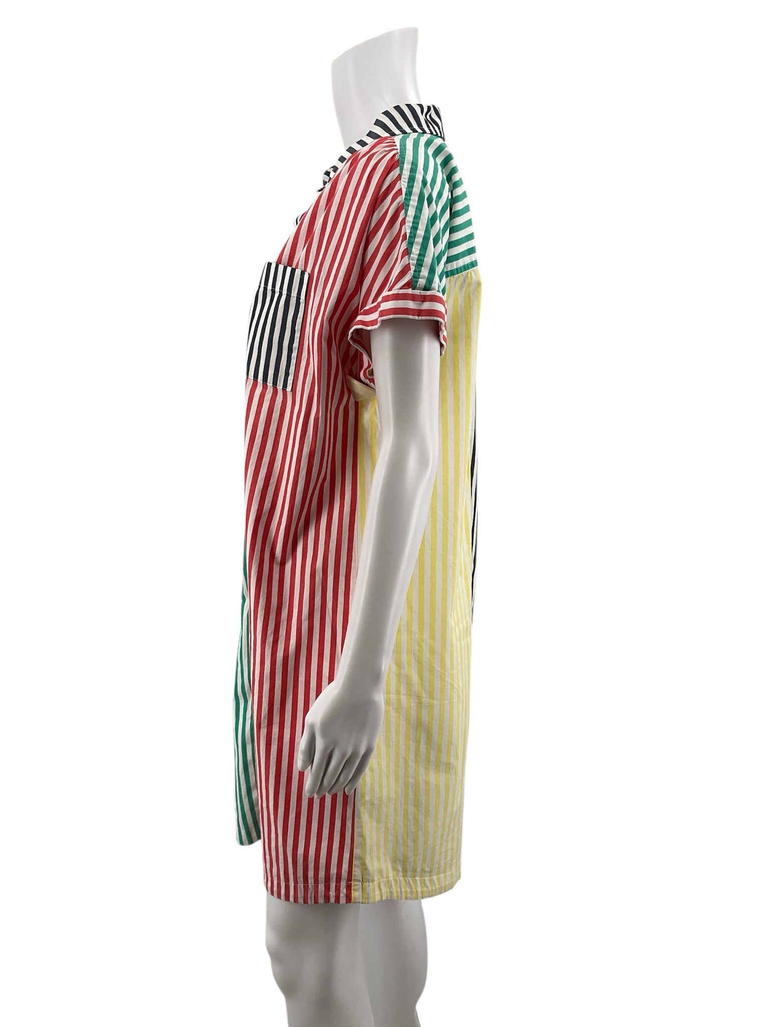 Style &amp; Co yellow/green/red/navy Shift Colorblock Striped Cotton Shirt Dress Size Small - Size S