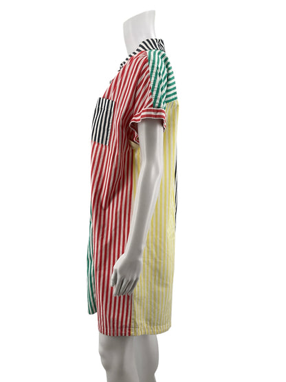 Style &amp; Co yellow/green/red/navy Shift Colorblock Striped Cotton Shirt Dress Size Small - Size S