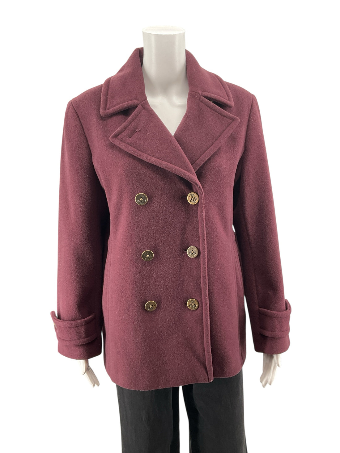 Lands End Maroon Solid Pre-Owned Coat -Size 12 Petite - Margaret’s Fine Consignment