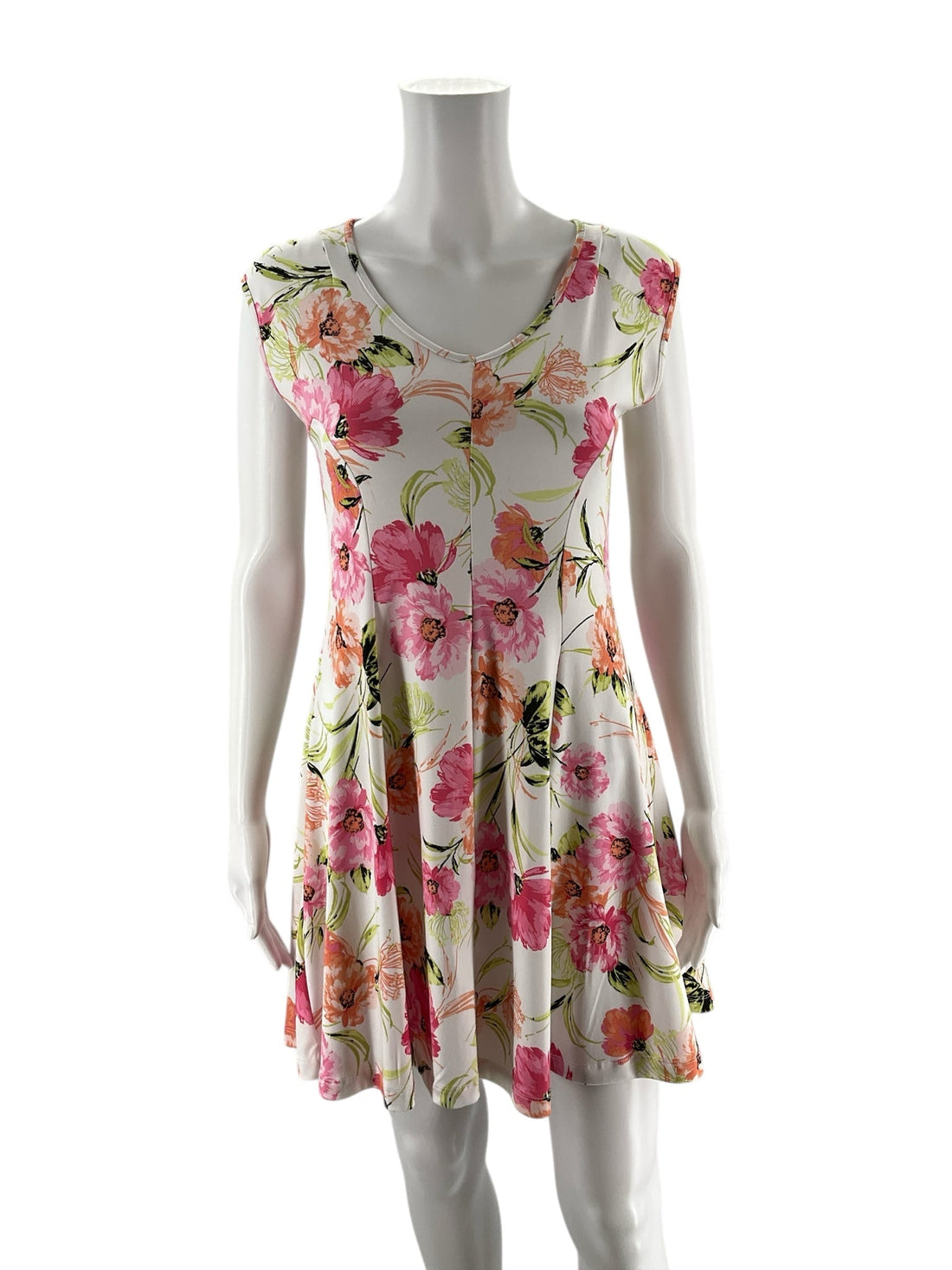 EmalineS White/Pink/Green Floral Pre-Owned Ladies Dress - Size XS Petite - Margaret’s Fine Consignment