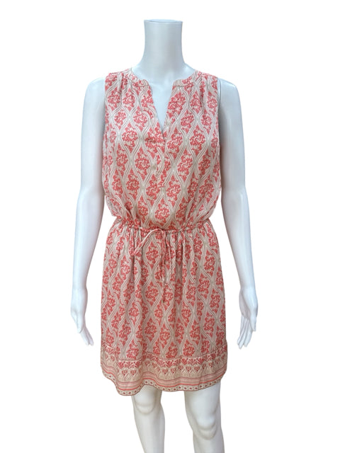 White House Black Market Tan/Coral Boho Coral Paisley Drawstring Waist Dress Size 2 - Size 2