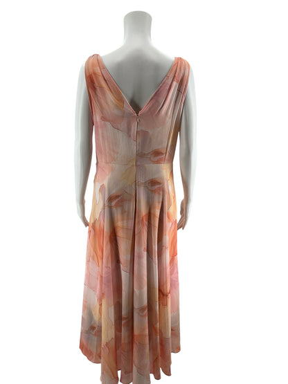 Donna Karan New York Floral Wrap Dress - Size 14 - Blush, Orange - ONLINE ONLY