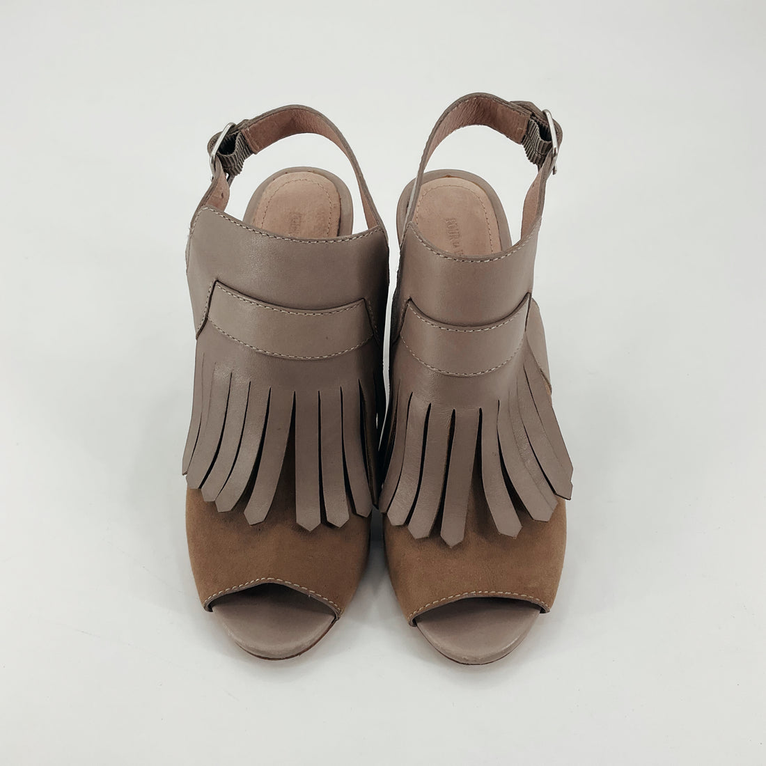 Pour la Victoire Clay Suede Fringe Peep Toe Wedge Sandals | Size 8