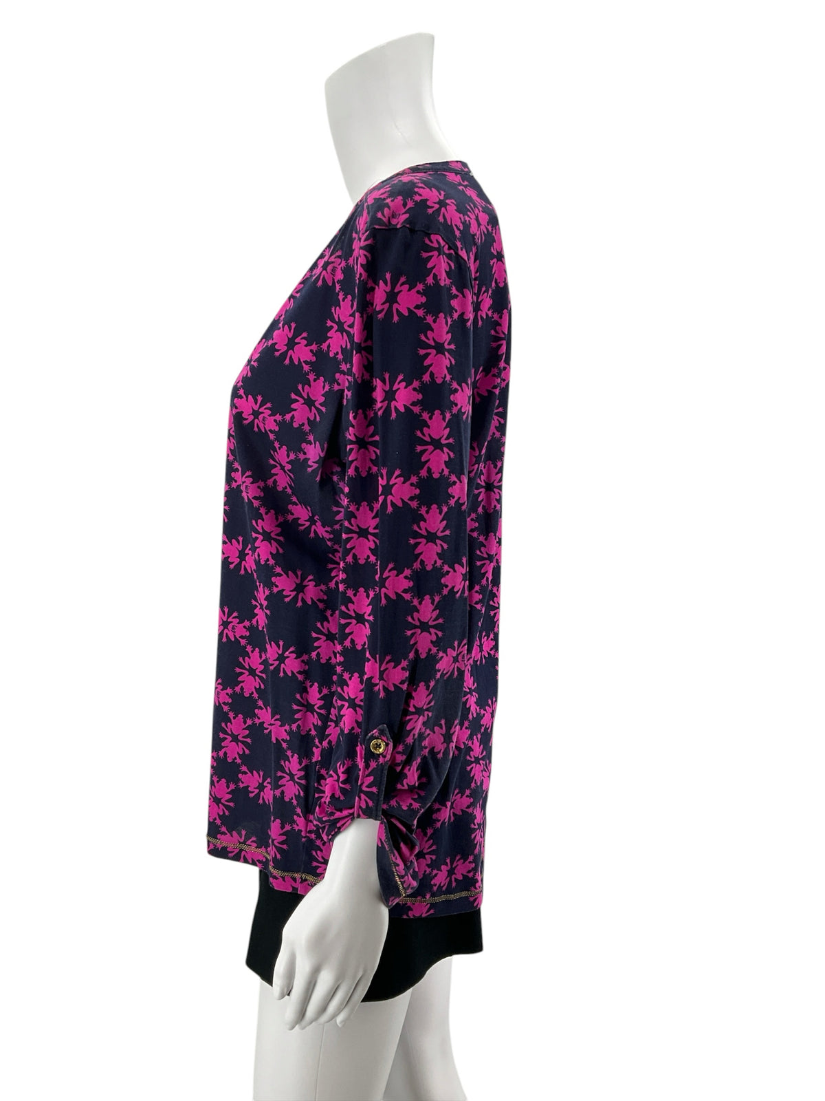 Lilly Pulitzer Skipper Popover Henley Top Downstairs Print Navy Pink Size L - Downstairs