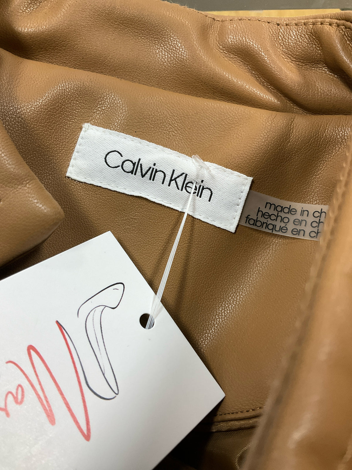 Calvin Klein Tan Faux Leather Moto Jacket | Size Medium