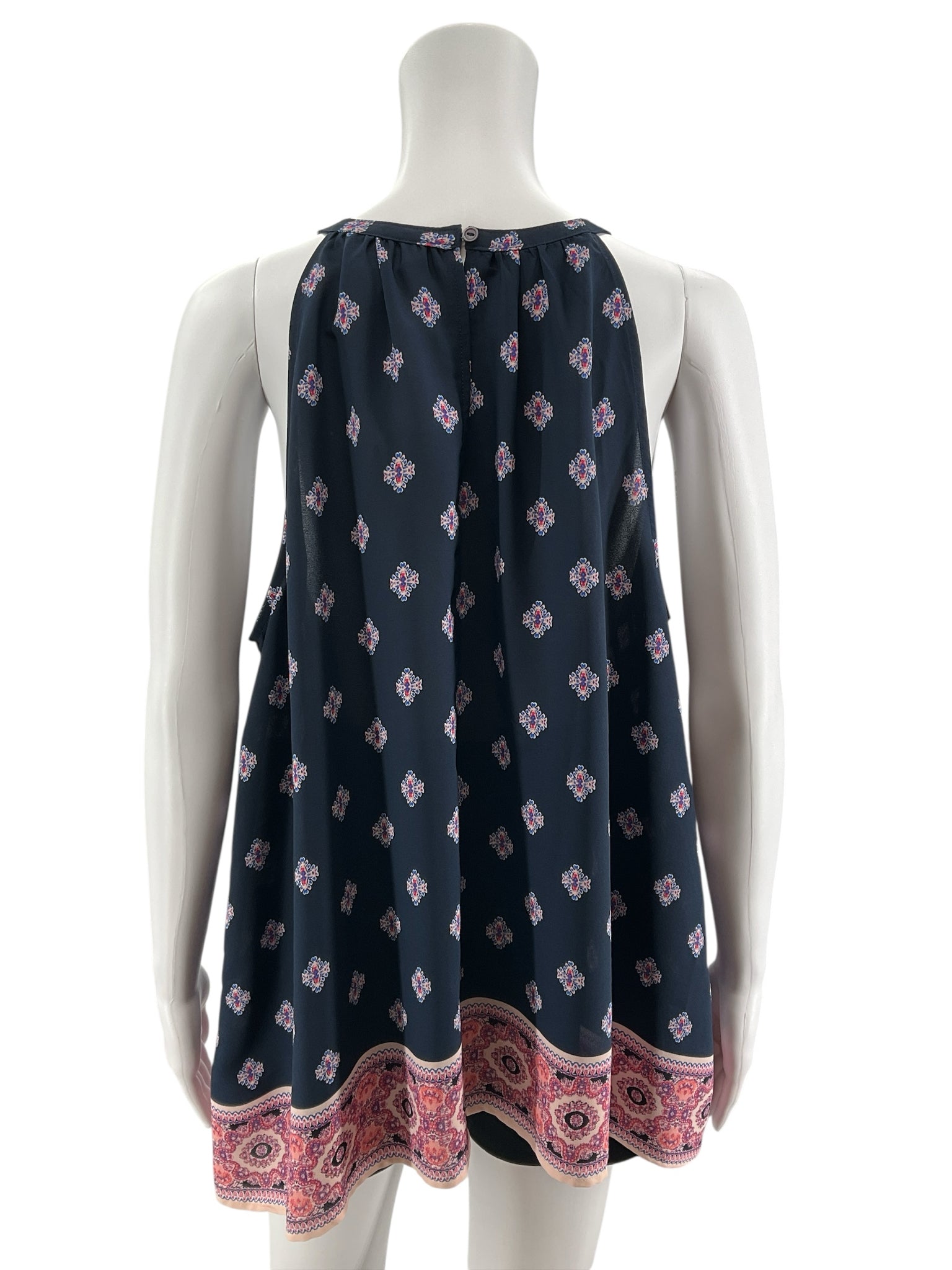 London Times Size XL Navy/Pink Print Pre-Owned Ladies Casual Top - Downstairs